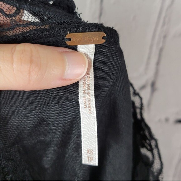 Free People rare Write About Love solid black lace mesh embroidered mini dress - Picture 9 of 12